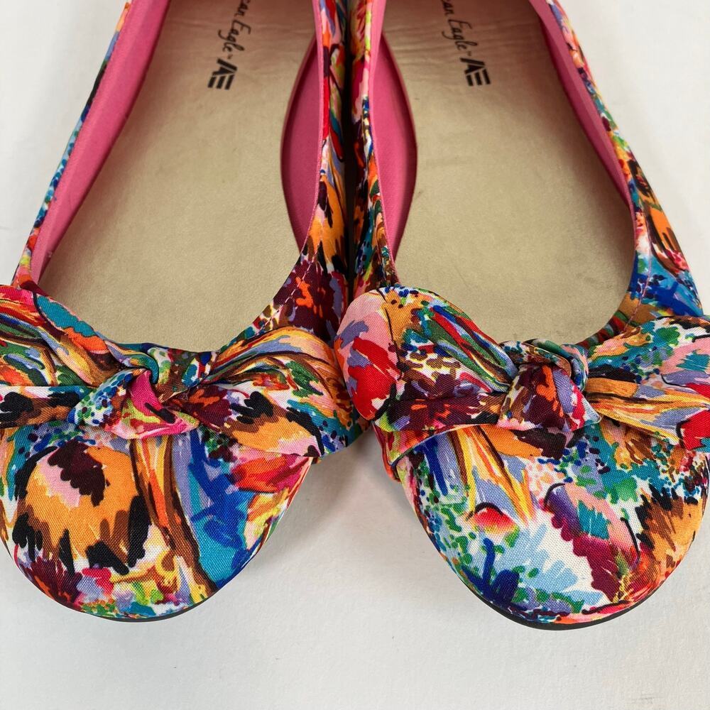 American Eagle Sz 8 Ainsley Boho Floral Ballet Flats w Bow Textile Upper Y2K 90s - Picture 6 of 16
